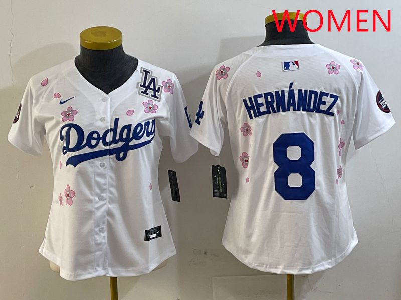 Women Los Angeles Dodgers #8 Hernandez White Sakura Edition 2025 Nike MLB Jersey style 7